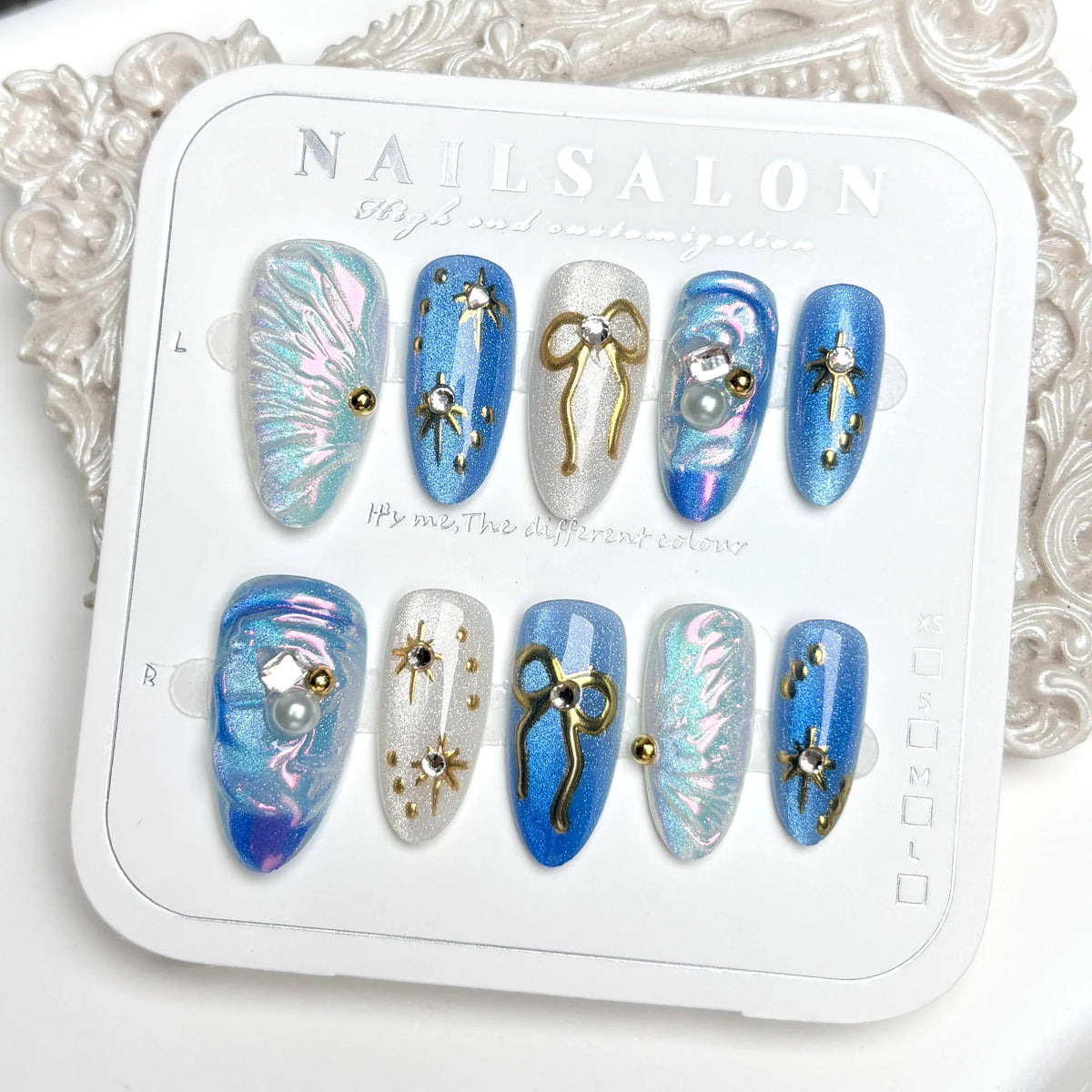 Press-On Nail Set Gem-Embellished Pre-Glued & Reusable