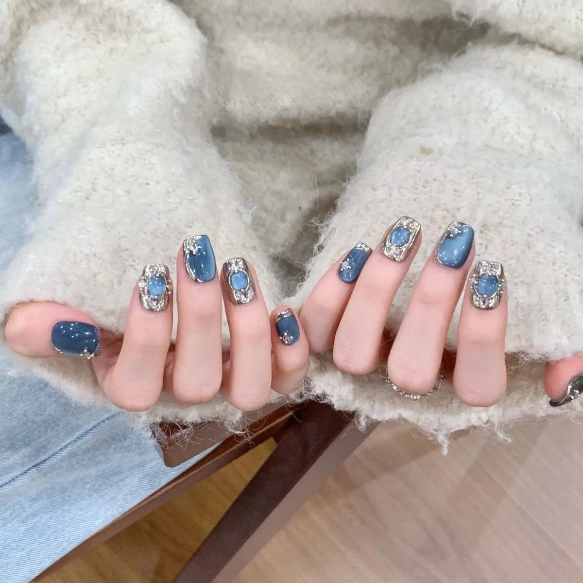 Press-On Nail Set Gem & Floral Glue-Free Salon Finish
