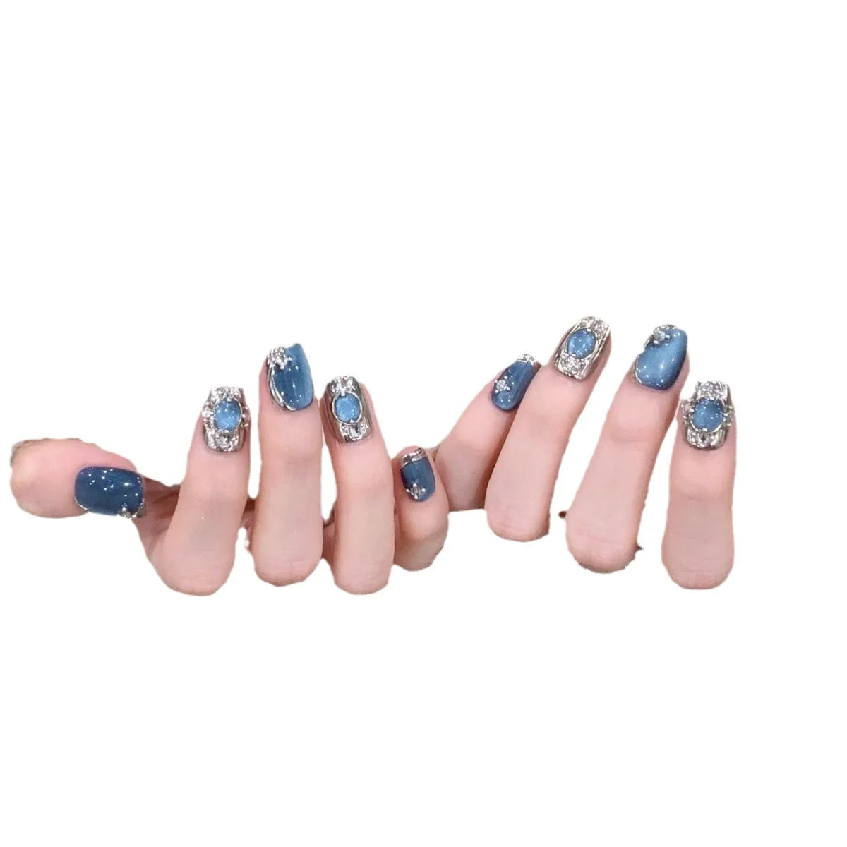 Press-On Nail Set Gem & Floral Glue-Free Salon Finish