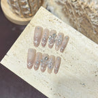 Press-On Nail Set Gem-Studded Oval Salon-Quality