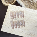 Press-On Nail Set Gem-Studded Oval Salon-Quality