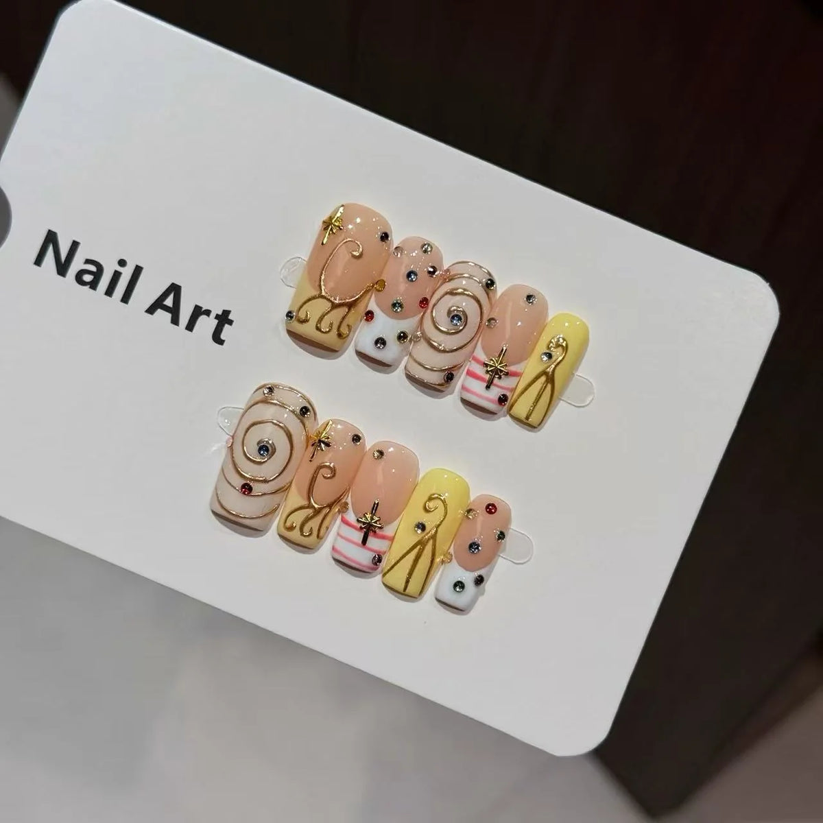 Press-On Nail Set Gem & Swirl Peel-And-Press Reusable