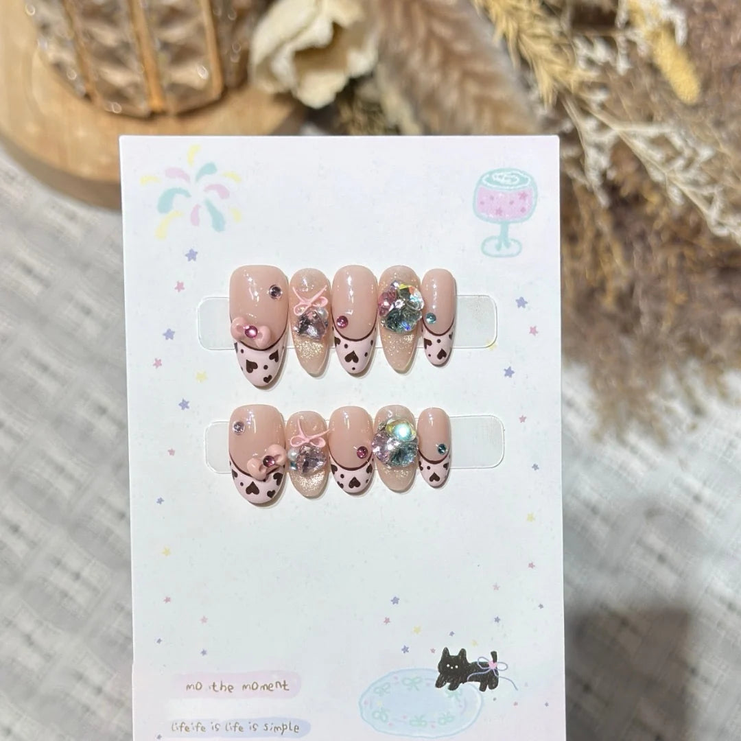 Press-On Nail Set Gems & Bows Peel-And-Stick Reusable