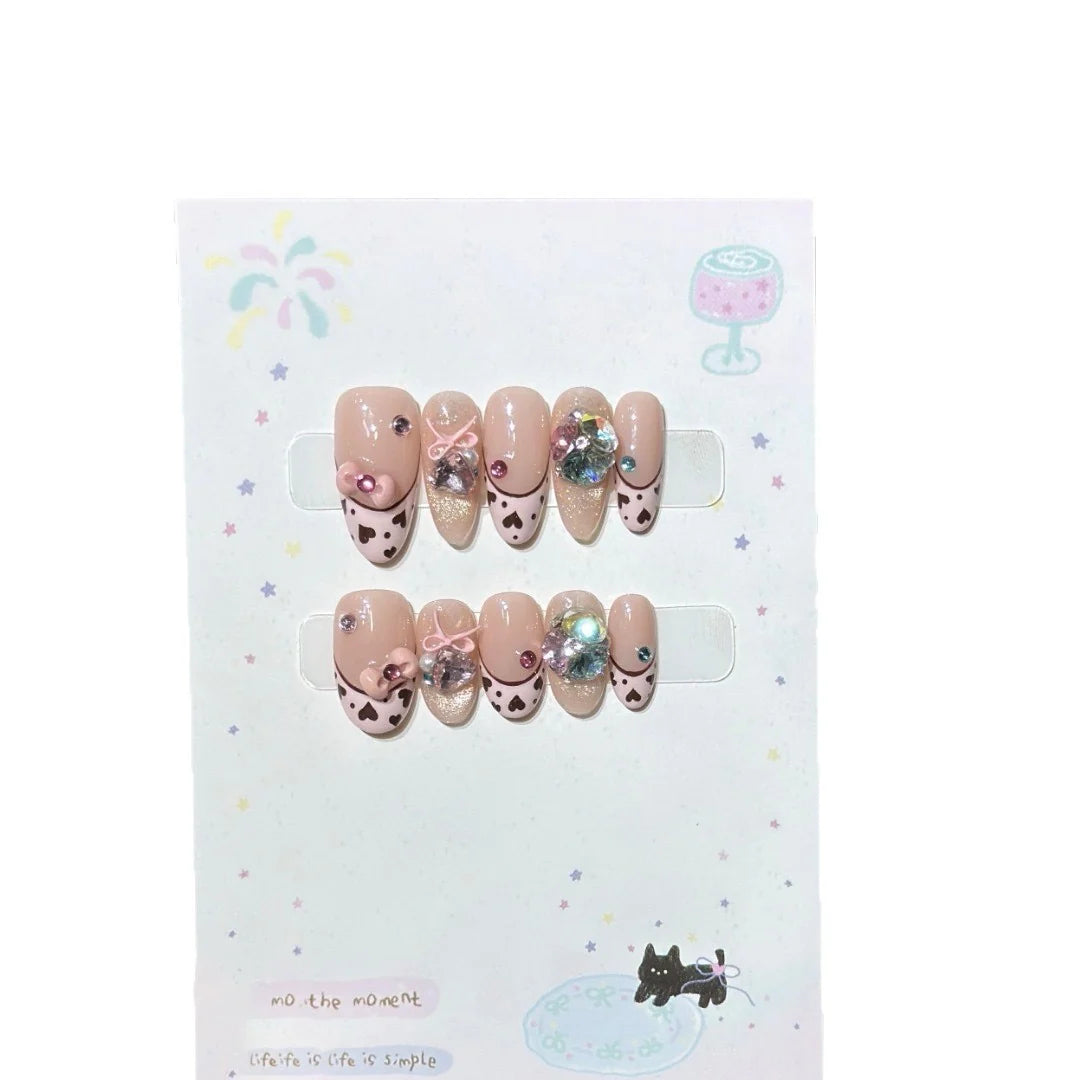 Press-On Nail Set Gems & Bows Peel-And-Stick Reusable