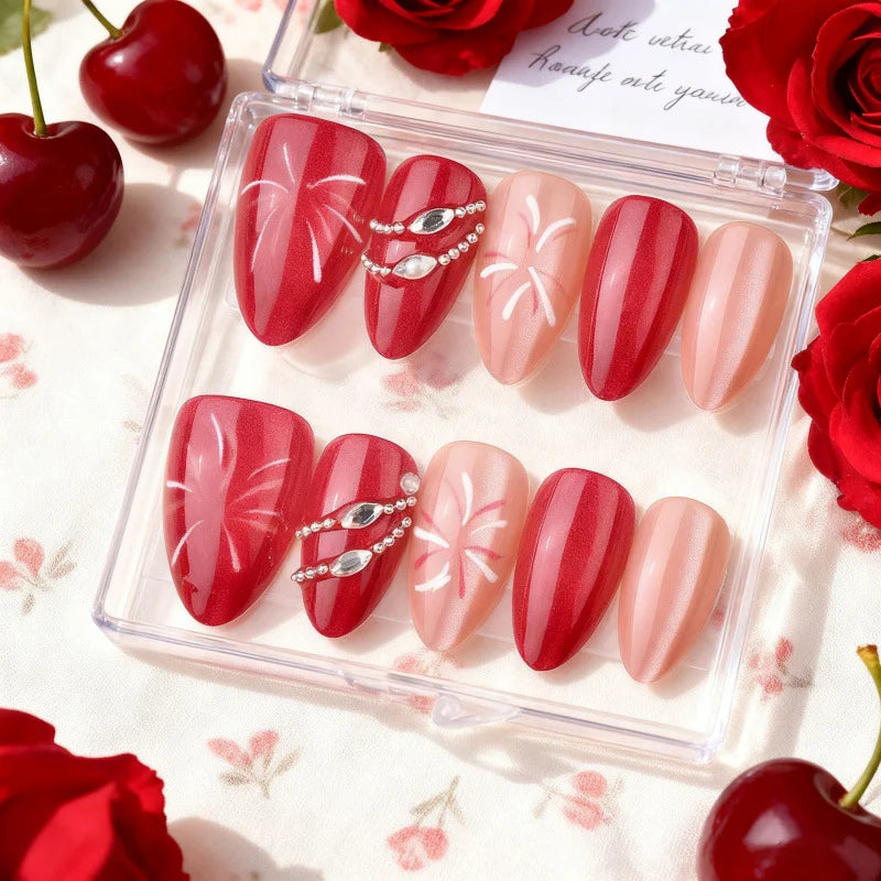 Press-On Nail Set Gemstone Accents Easy Application