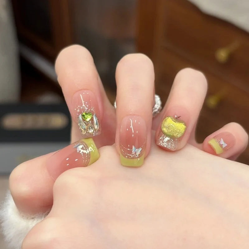Press-On Nail Set Gemstone Accents & Easy-Apply Adhesive