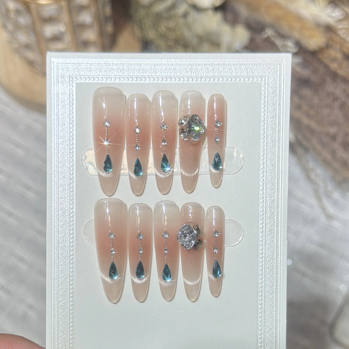 Press-On Nail Set Gemstone Accents Peel And Stick Multiple Sizes