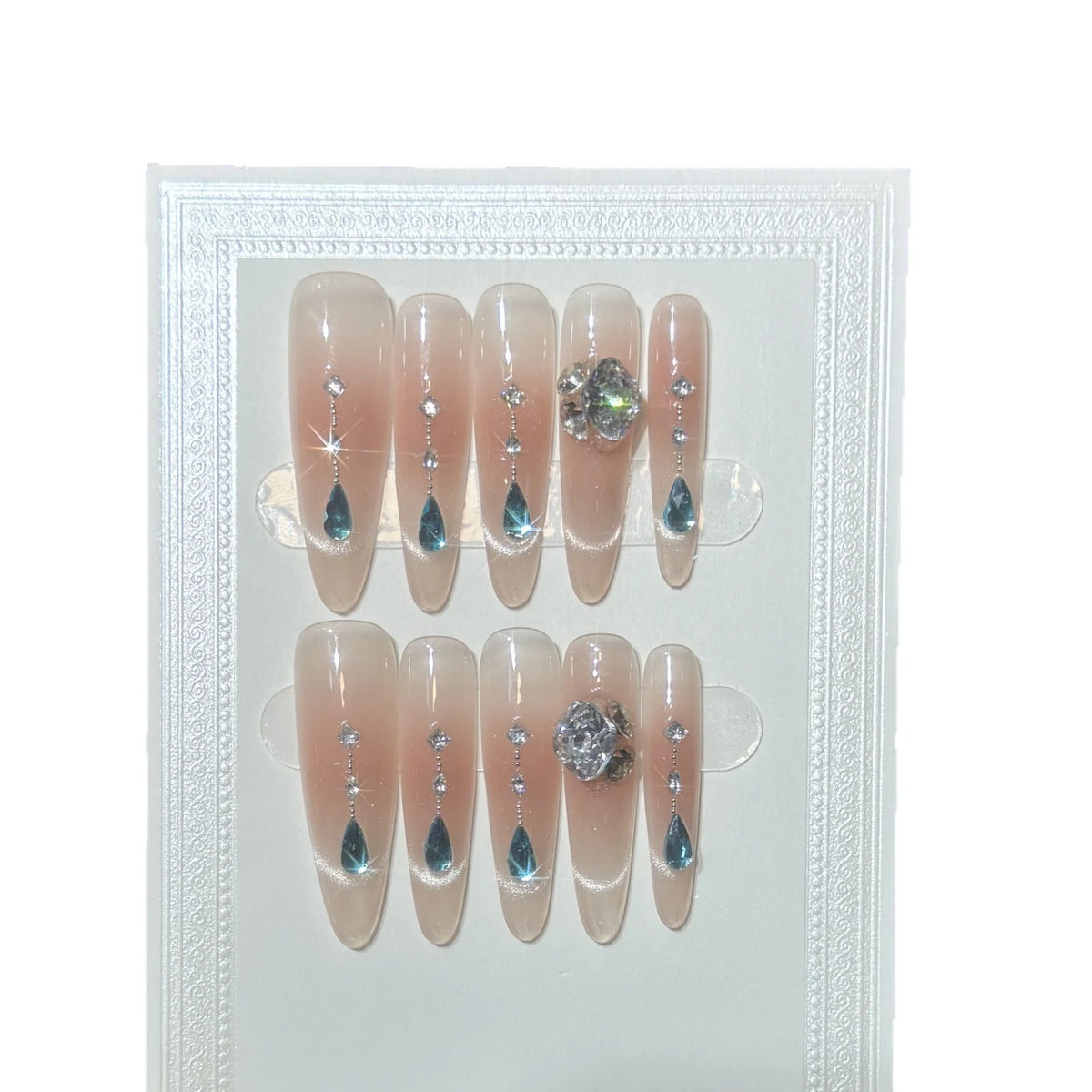 Press-On Nail Set Gemstone Accents Peel And Stick Multiple Sizes