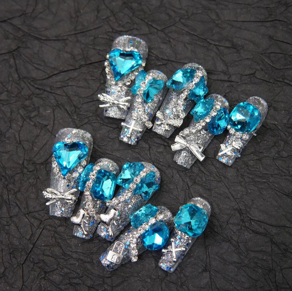 Press-On Nail Set Gemstone Embellished Adhesive Included