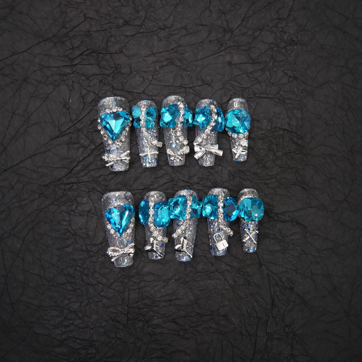 Press-On Nail Set Gemstone Embellished Adhesive Included