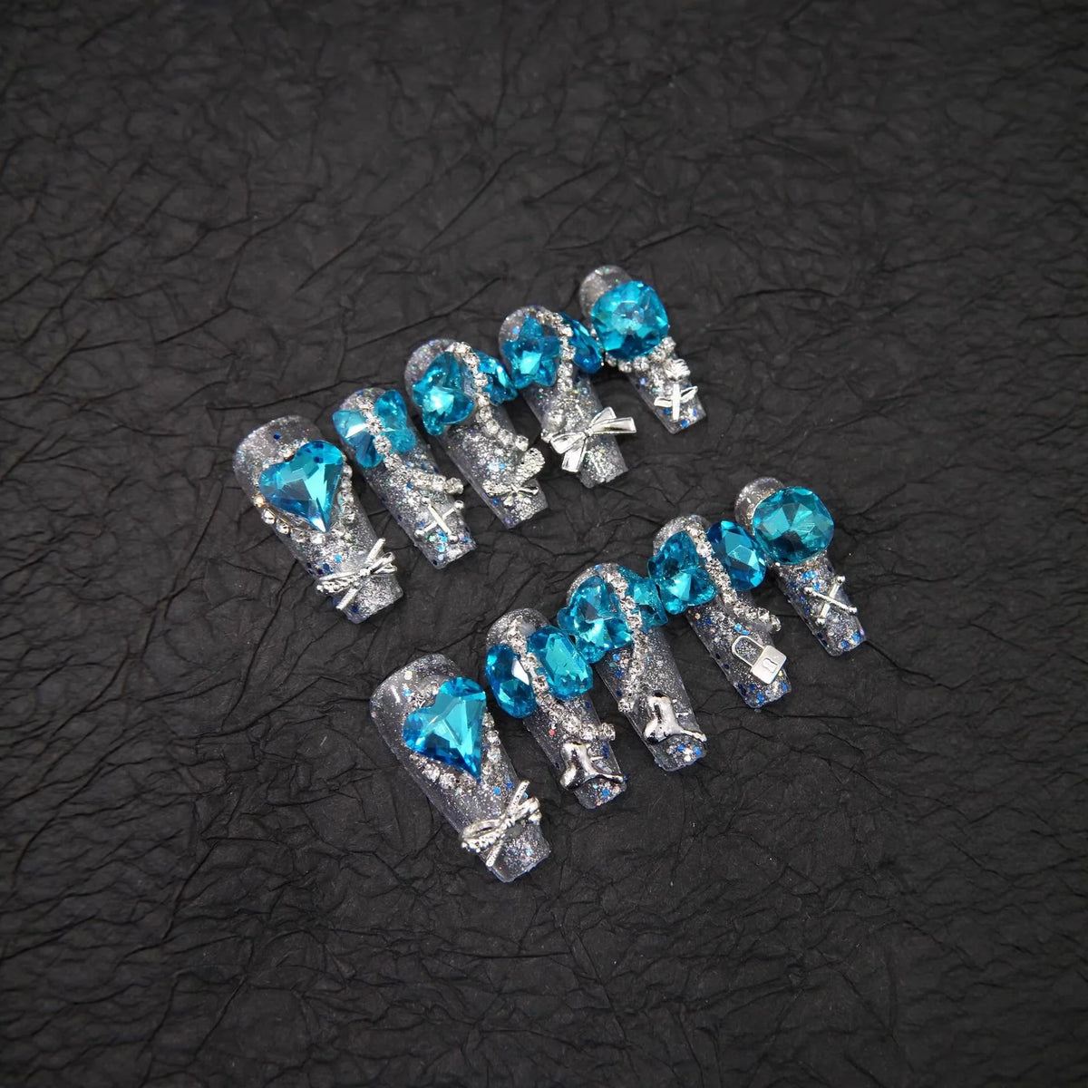 Press-On Nail Set Gemstone Embellished Adhesive Included