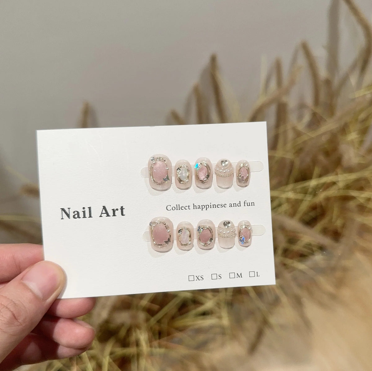Press-On Nail Set Gemstone-Embellished Reusable S M L