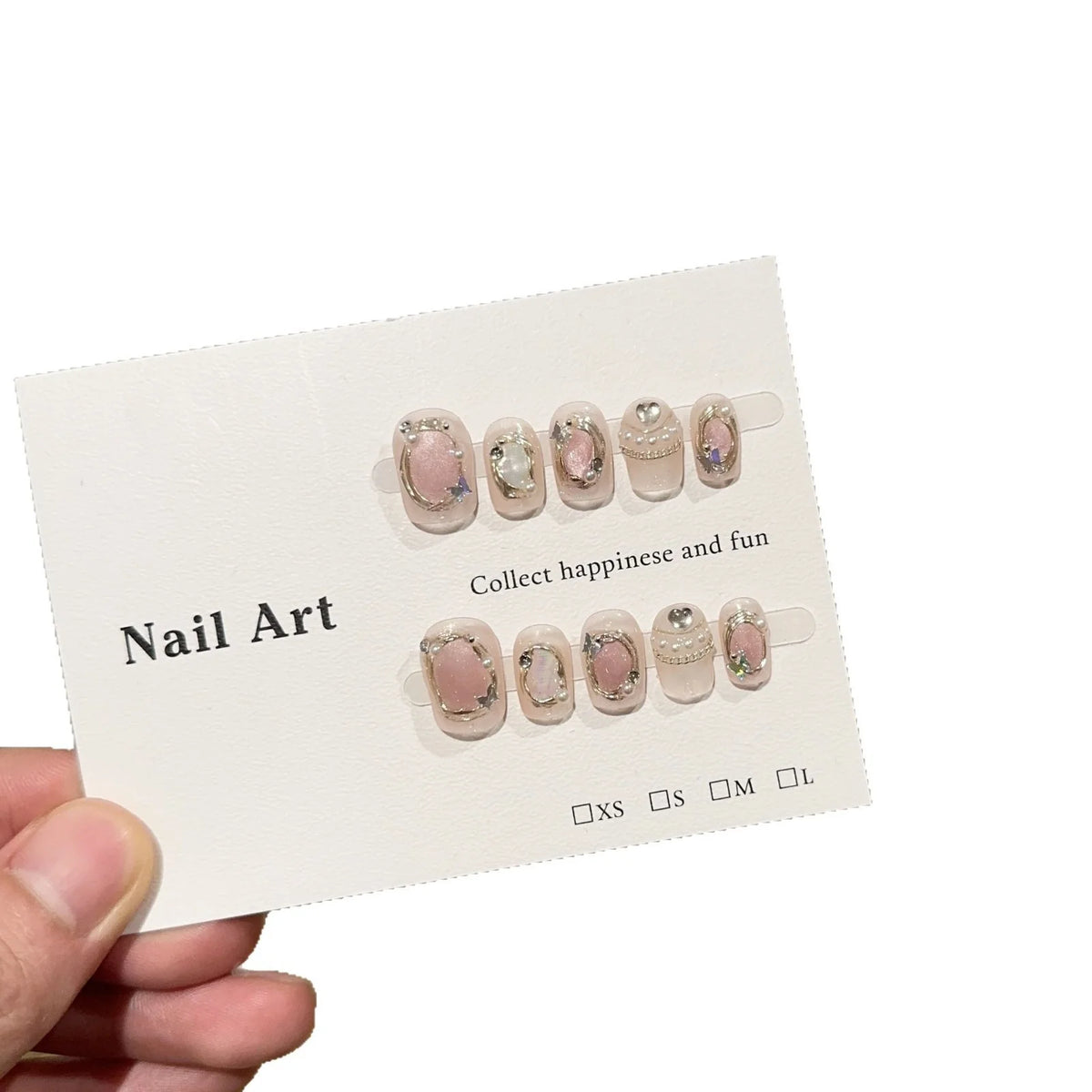 Press-On Nail Set Gemstone-Embellished Reusable S M L