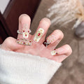 Press-On Nail Set Gemstone Embellished Strong Adhesive & Reusable
