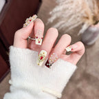 Press-On Nail Set Gemstone Embellished Strong Adhesive & Reusable