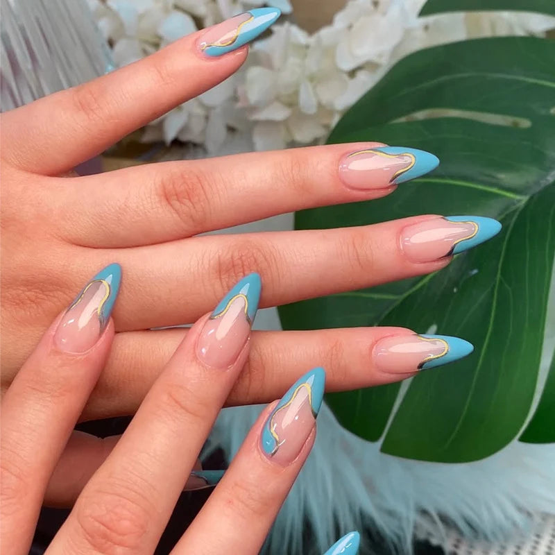 Press-On Nail Set Geometric Accent Easy Application