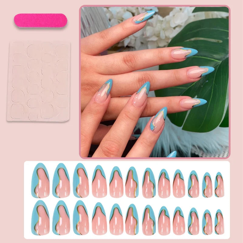 Press-On Nail Set Geometric Accent Easy Application
