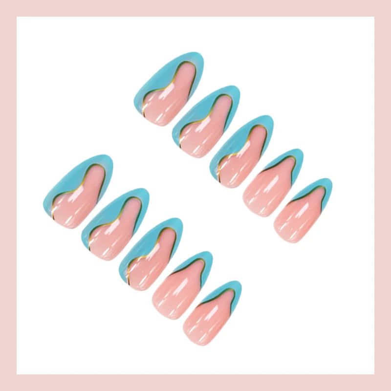 Press-On Nail Set Geometric Accent Easy Application