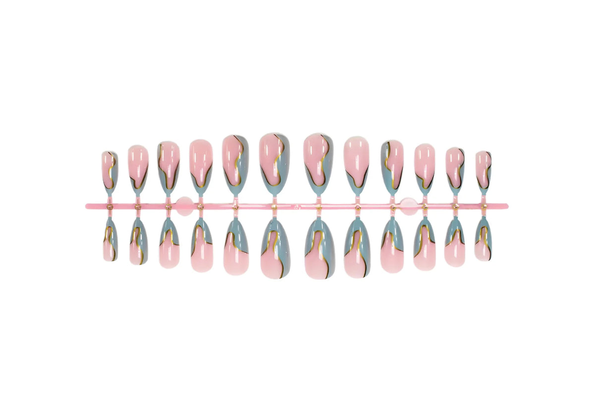 Press-On Nail Set Geometric Accent Easy Application