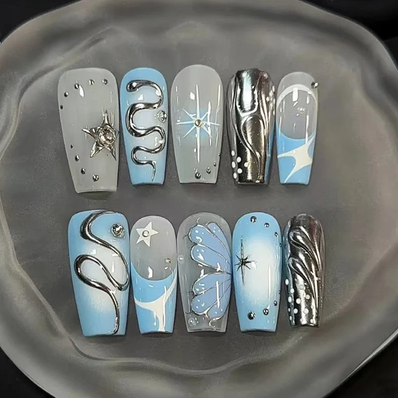Press-On Nail Set Geometric Cat Eye Easy Application