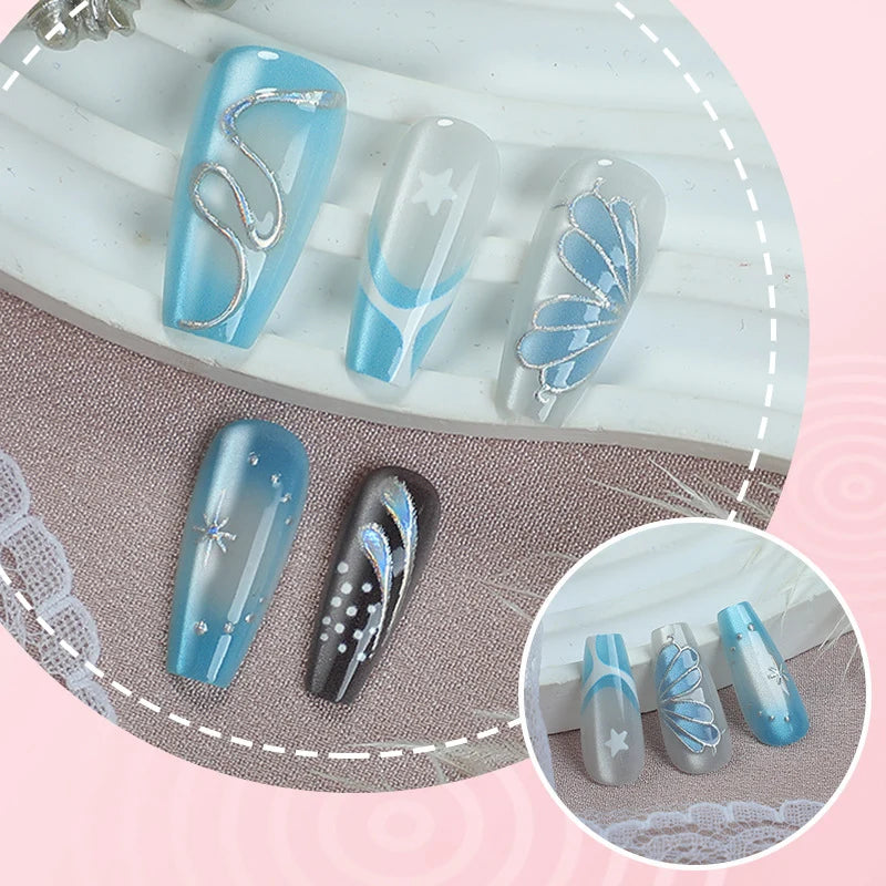 Press-On Nail Set Geometric Cat Eye Easy Application