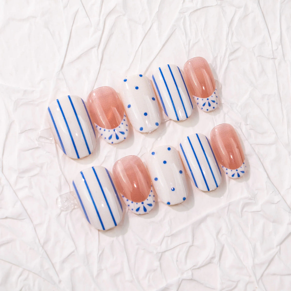 Press-On Nail Set Geometric Design Adhesive Tabs & Glue