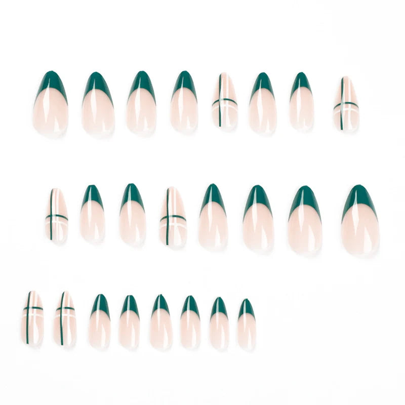 Press-On Nail Set Geometric Design Clear Base & Pink Accents