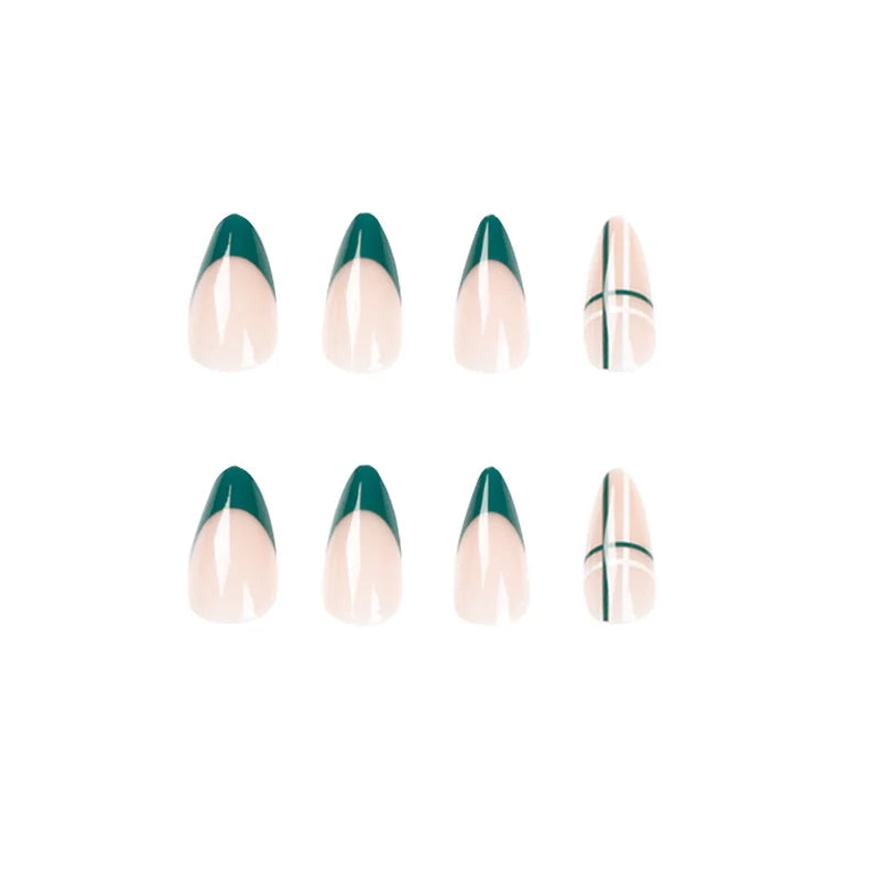 Press-On Nail Set Geometric Design Clear Base & Pink Accents