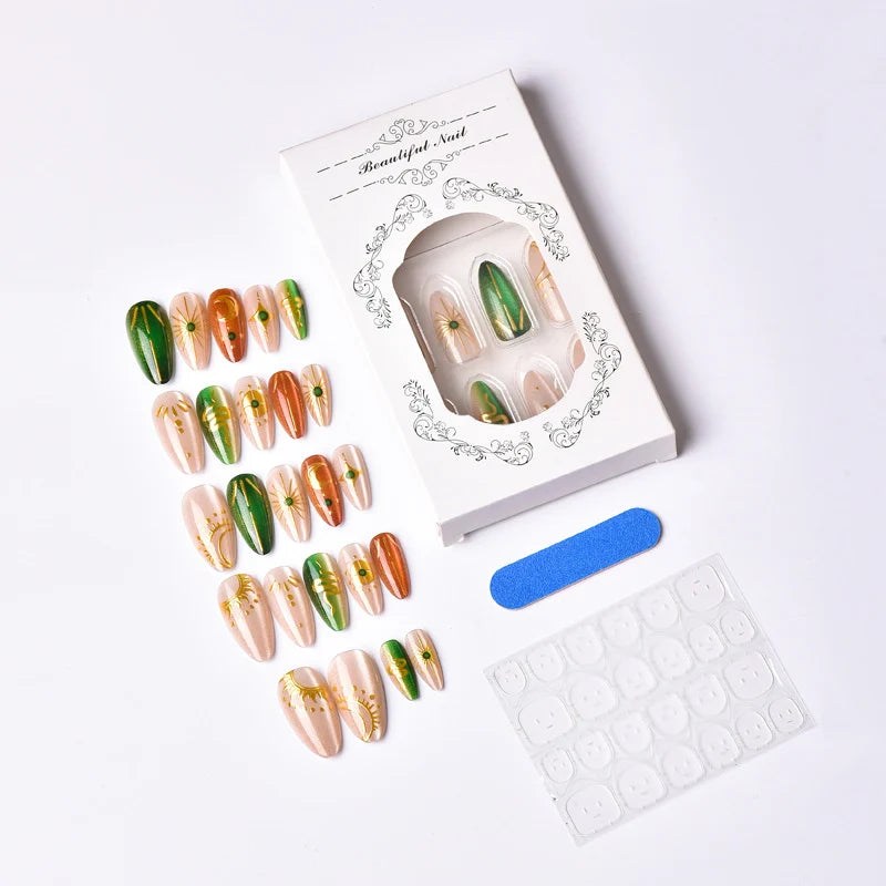 Press-On Nail Set Geometric Design Reusable