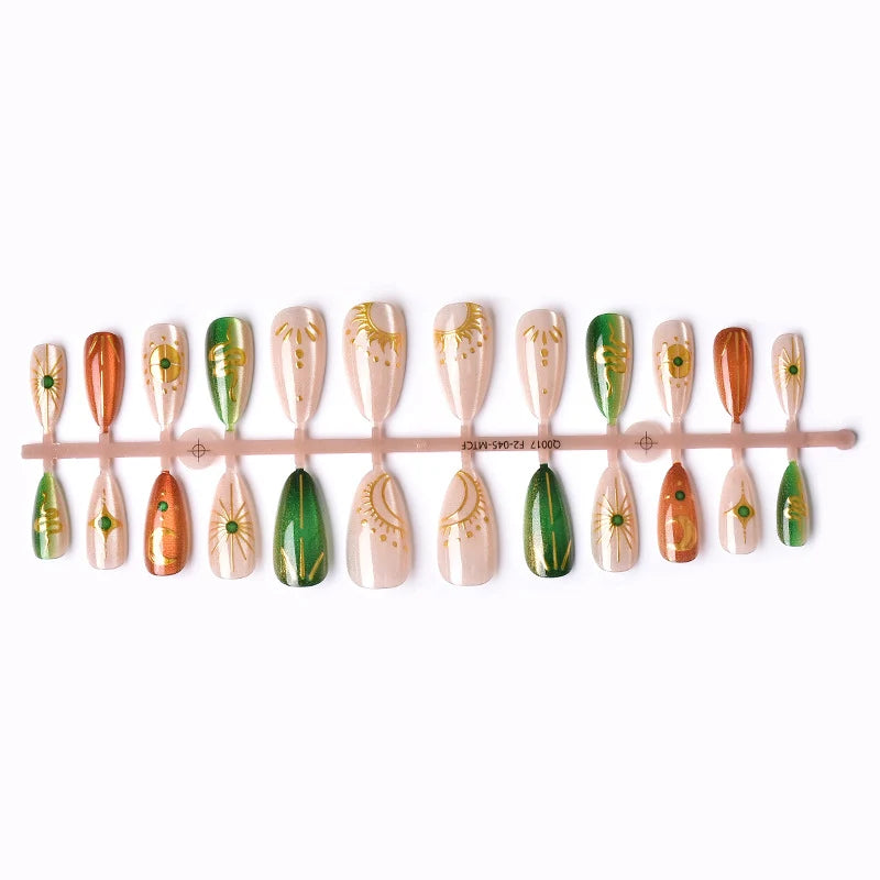 Press-On Nail Set Geometric Design Reusable
