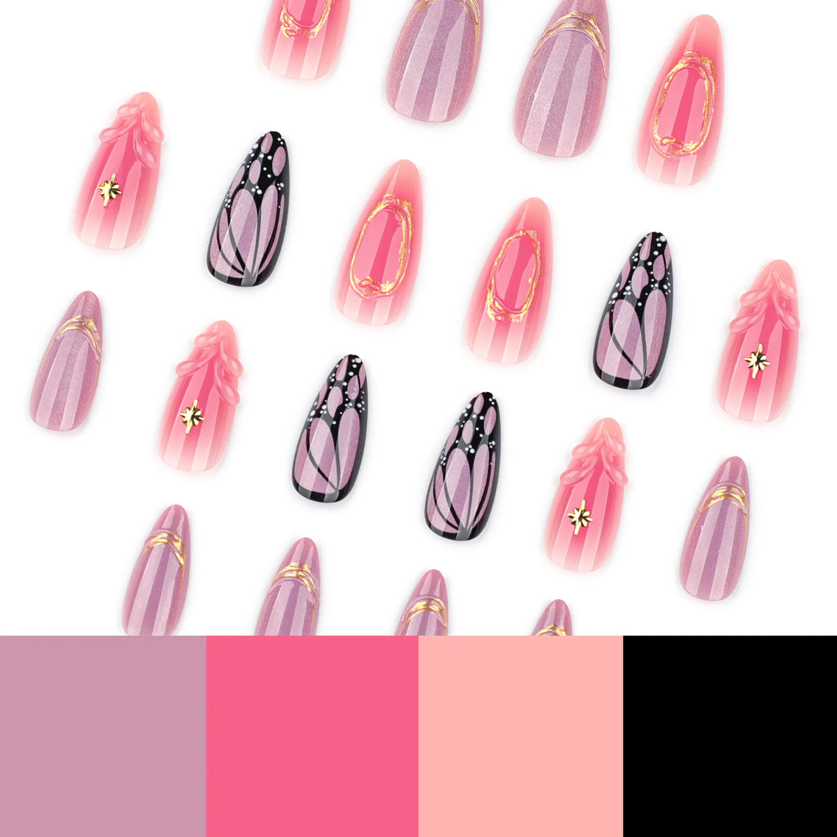 Press-On Nail Set Geometric & Floral Easy Application