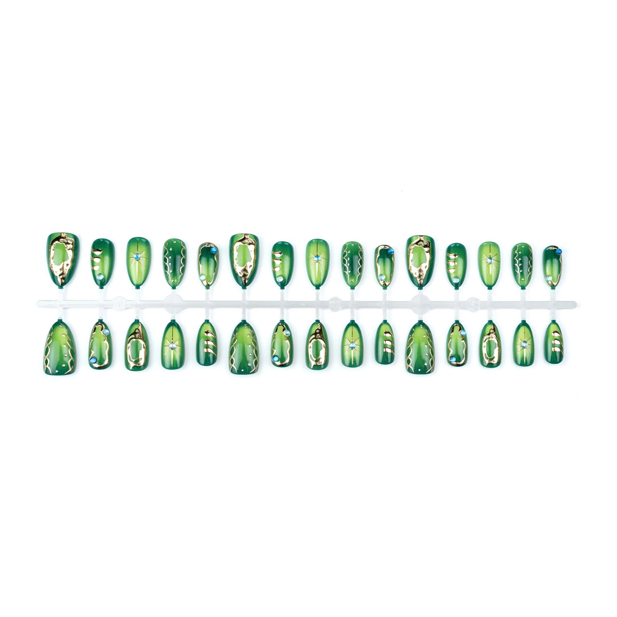 Press-On Nail Set Geometric Metal Accents Handmade & Reusable