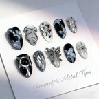 Press-On Nail Set Geometric Metallic Adhesive-Backed