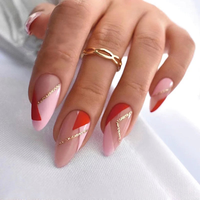 Press-On Nail Set Geometric Metallic Long-Lasting Shine