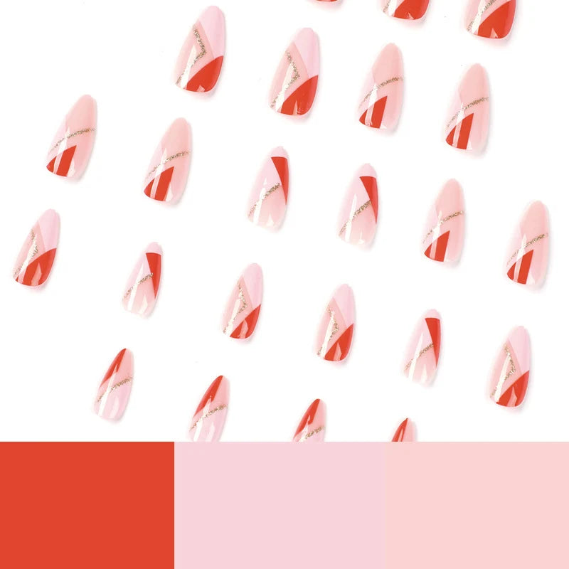 Press-On Nail Set Geometric Metallic Long-Lasting Shine