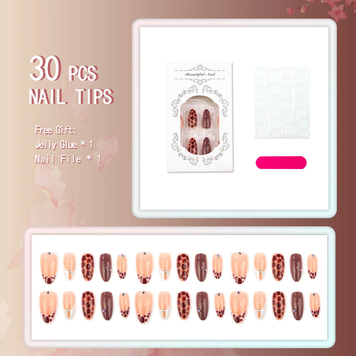 Press-On Nail Set Giraffe Print Glossy Finish