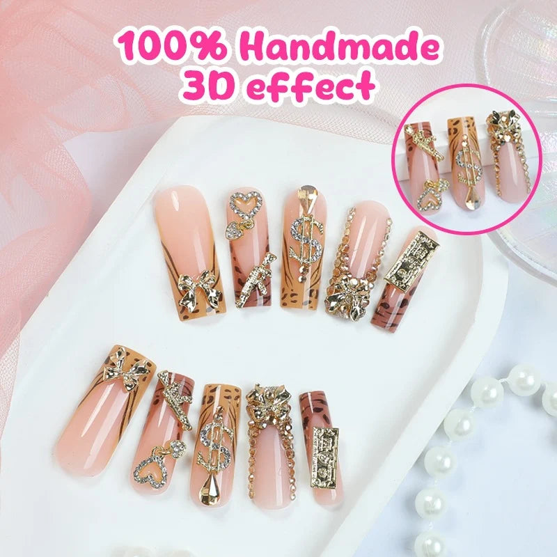 Press-On Nail Set Glamorous 3D Accents & Easy DIY