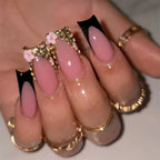 Press-On Nail Set Glamorous Nude & Black Adhesive Included