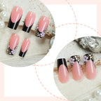 Press-On Nail Set Glamorous Nude & Black Adhesive Included