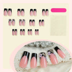 Press-On Nail Set Glamorous Nude & Black Adhesive Included