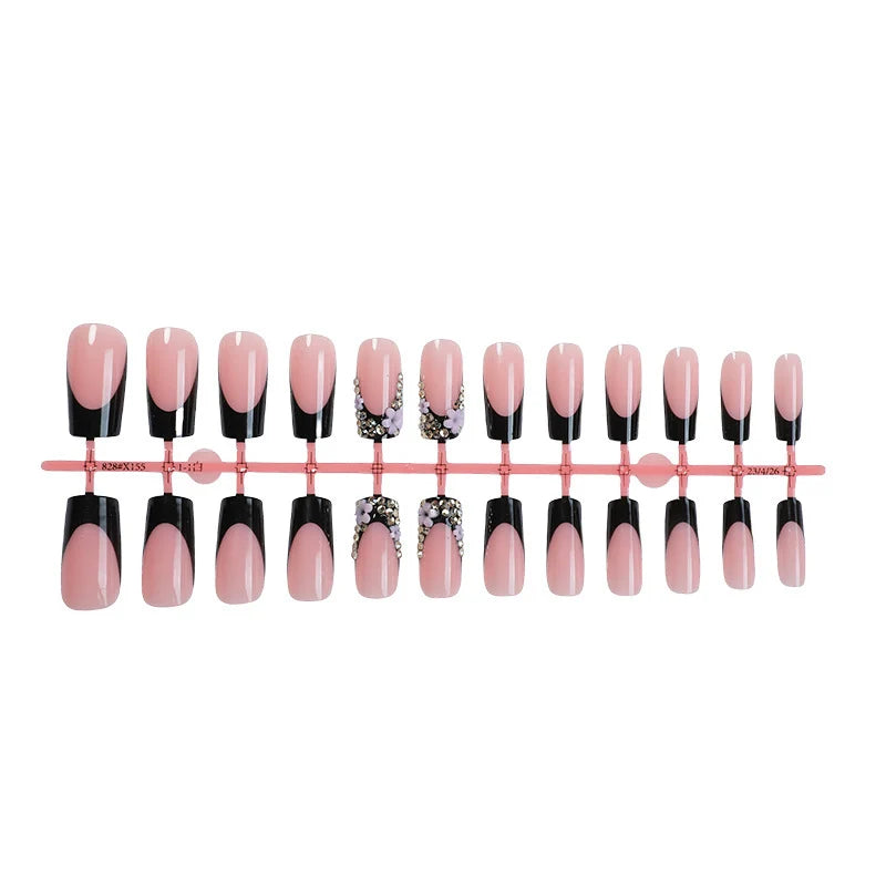 Press-On Nail Set Glamorous Nude & Black Adhesive Included