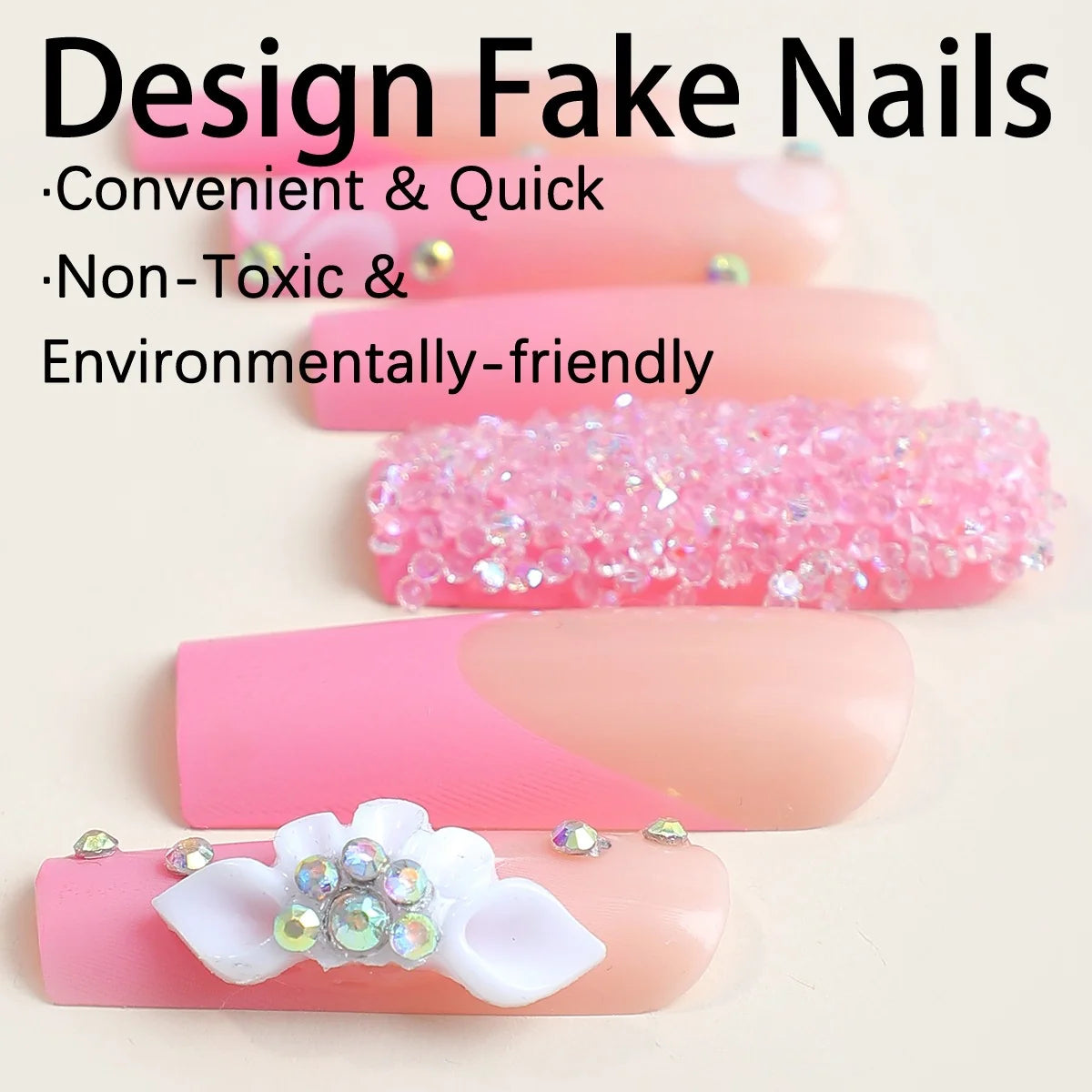 Press-On Nail Set Glitter & 3D Accents Perfect Fit