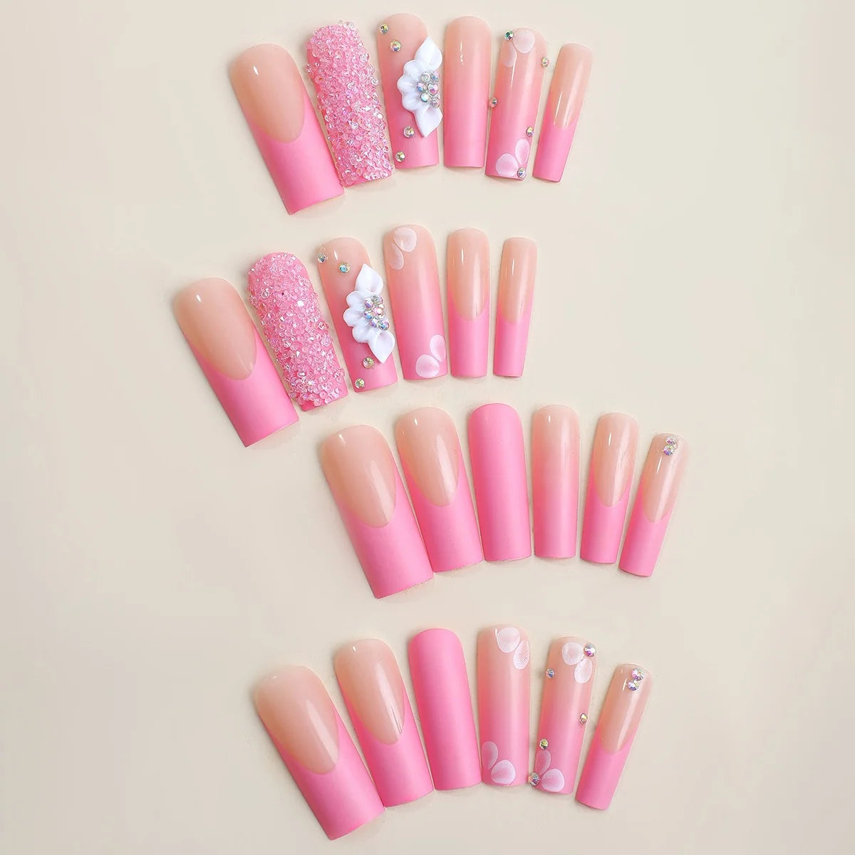 Press-On Nail Set Glitter & 3D Accents Perfect Fit