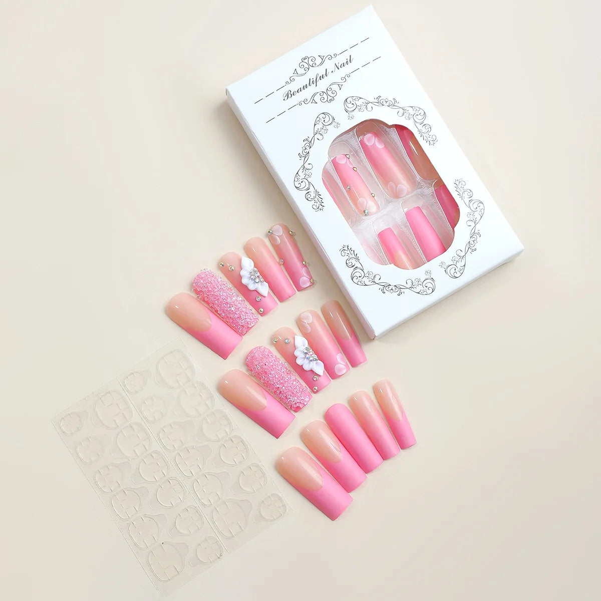 Press-On Nail Set Glitter & 3D Accents Perfect Fit