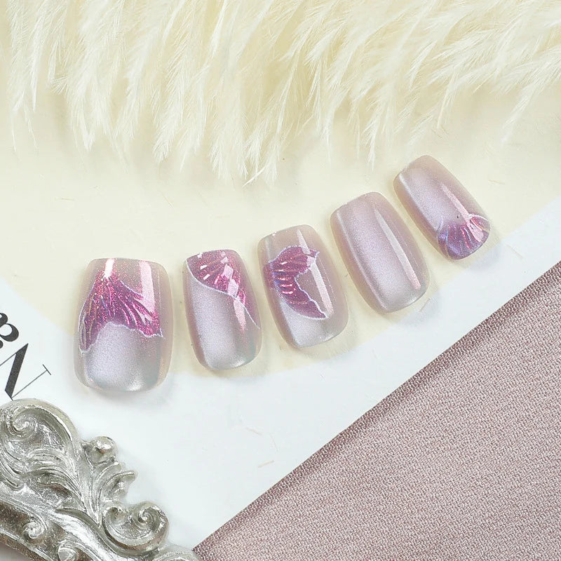 Press-On Nail Set Glitter Accent Easy Application & Reusable