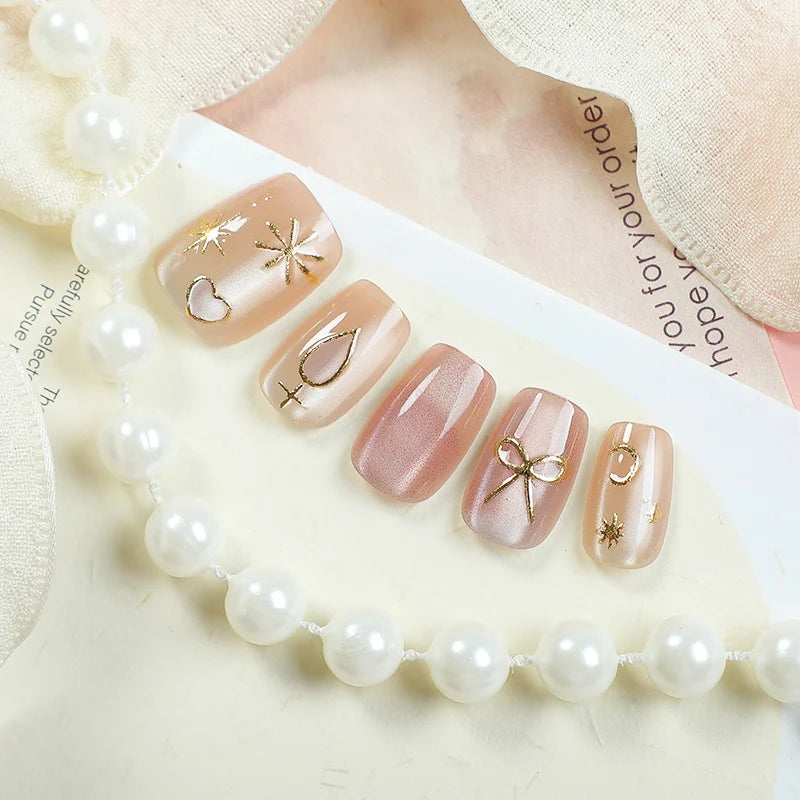 Press-On Nail Set Glitter Accent Easy Application & Reusable