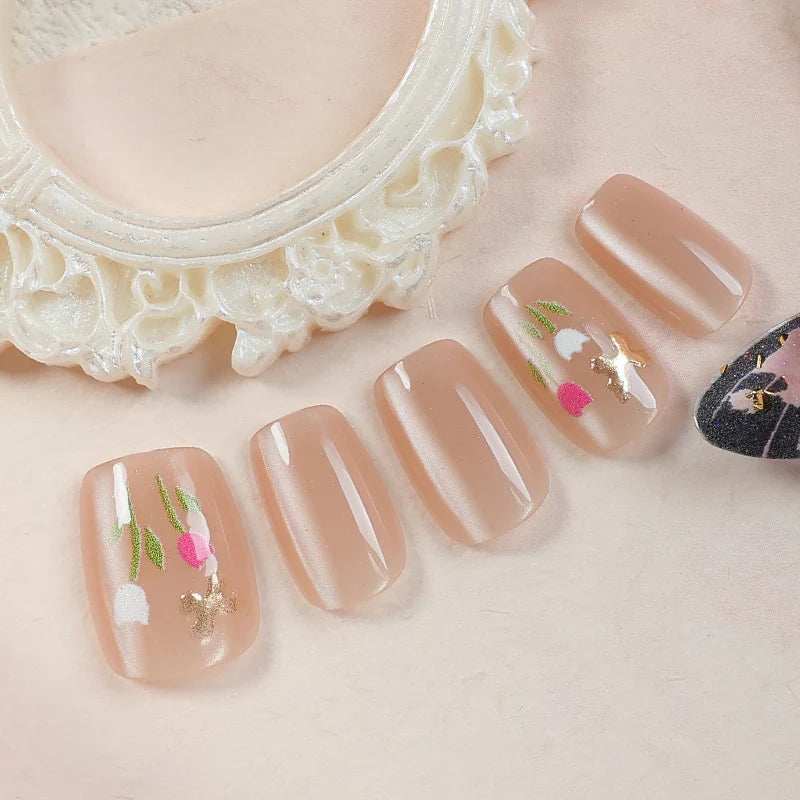 Press-On Nail Set Glitter Accent Easy Application & Reusable