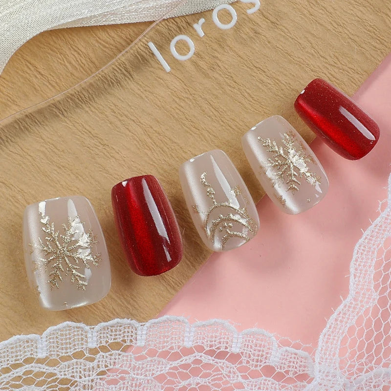 Press-On Nail Set Glitter Accent Easy Application & Reusable