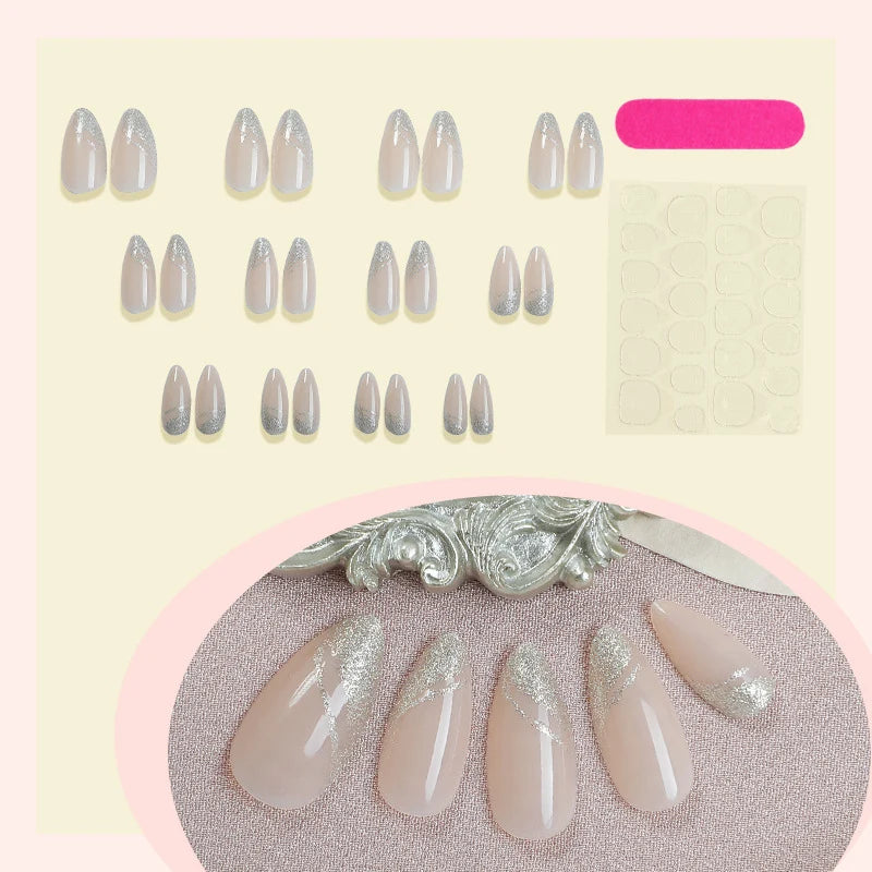 Press-On Nail Set Glitter Accent Peel-And-Stick Multiple Sizes