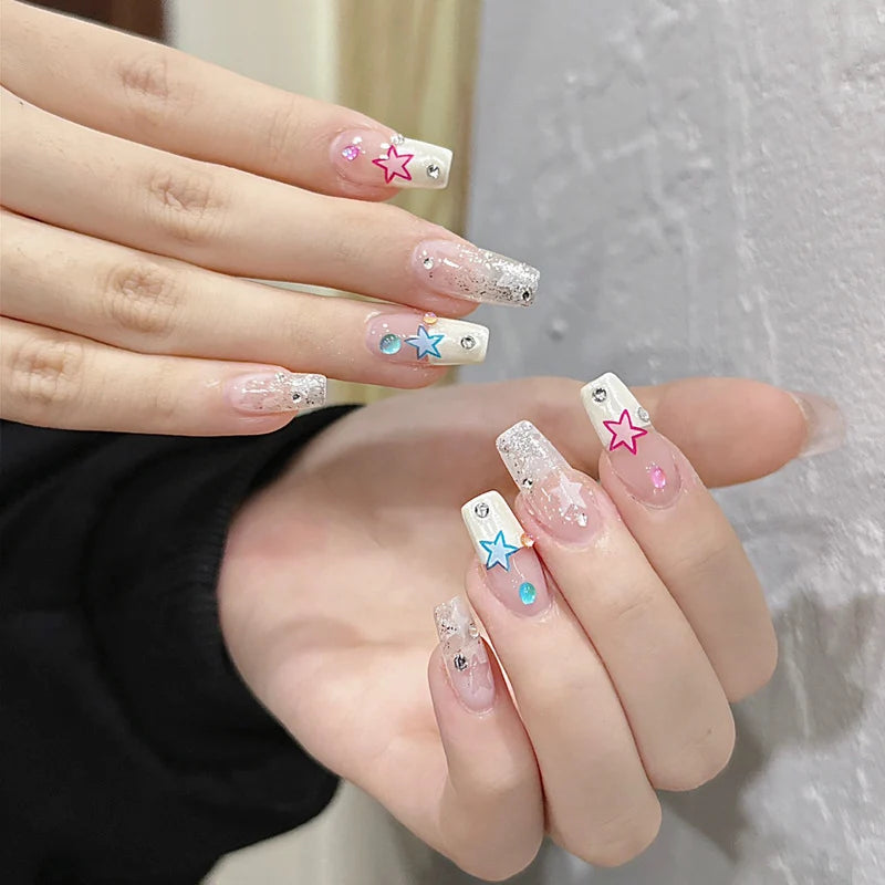 Press-On Nail Set Glitter Accents Light Therapy